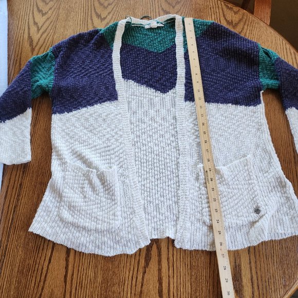 Roxy Knitted Open Weave Cardigan Sweater XS Navy Green White Grannycore Beach - Picture 7 of 7